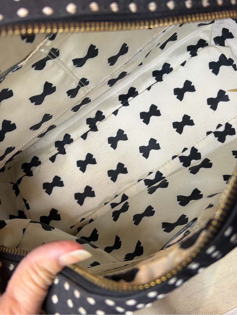 kate spade Black and White Polka Dot Dome Satchel. Strap,Dust-bag, Shopping Bag - Picture 6 of 13